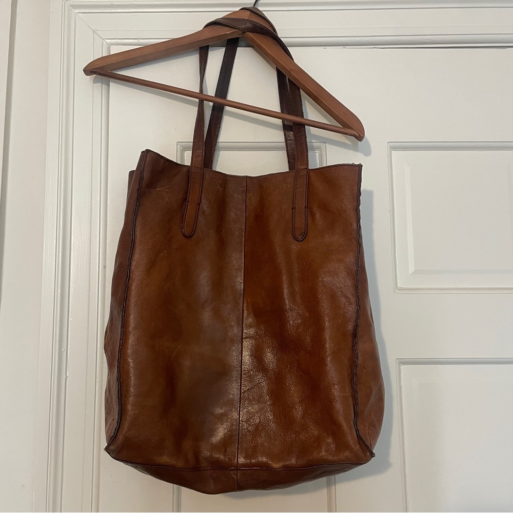 J. Crew Brown Pebble Leather Tote Bag - Picture 2 of 7